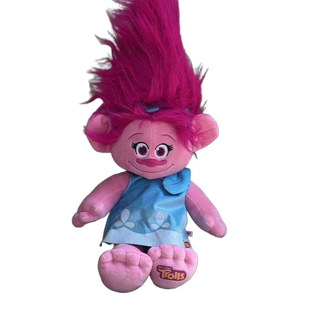 Build-A-Bear Trolls Princess Poppy Pink Plush Stuffed Animal Doll Blue Dress